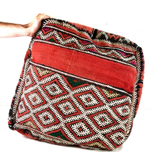 Vintage Seat Cushion - Floor Cushion - Kelim - Traditional Cushion Cover Without Filling - Wool - shops Persia - Handwoven - 1990s (2)