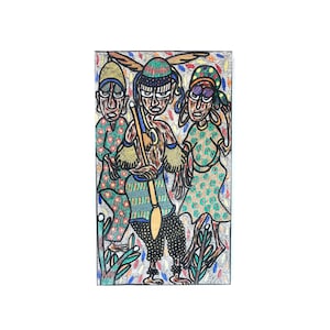Vintage Contemporary African Artwork by Adewale Ayinla - Mixed Media on Canvas - from Nigeria - Africa - 90s