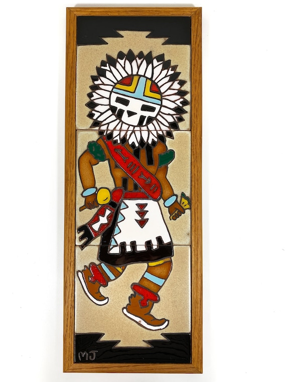 Vintage Southwest Native American Art Tile Hopi Sun Kachina tewa