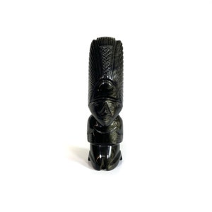 Mid Century Gold Obsidian Aztec Mayan Figure - Obsidian - 2,8 lbs - 9&quot; - Mexico - Gods - Tiki - Sculpture - Around 1960 - North America