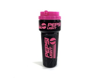 Vintage Plastic Drinking Cup - Pepsi Light - Pink, Black Cup with Straw - Kitchen Accessories - USA - 1990s