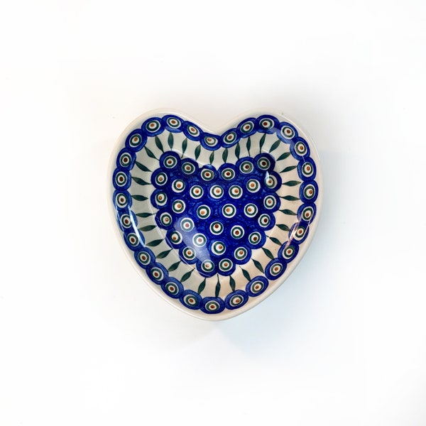 Vintage Heart Bowl - Polish Pottery - Bowl - Bowl - Zakłady Ceramiczne Boleslawiec - Blue Pottery - Peacock Decor - Kitchen - 1980s