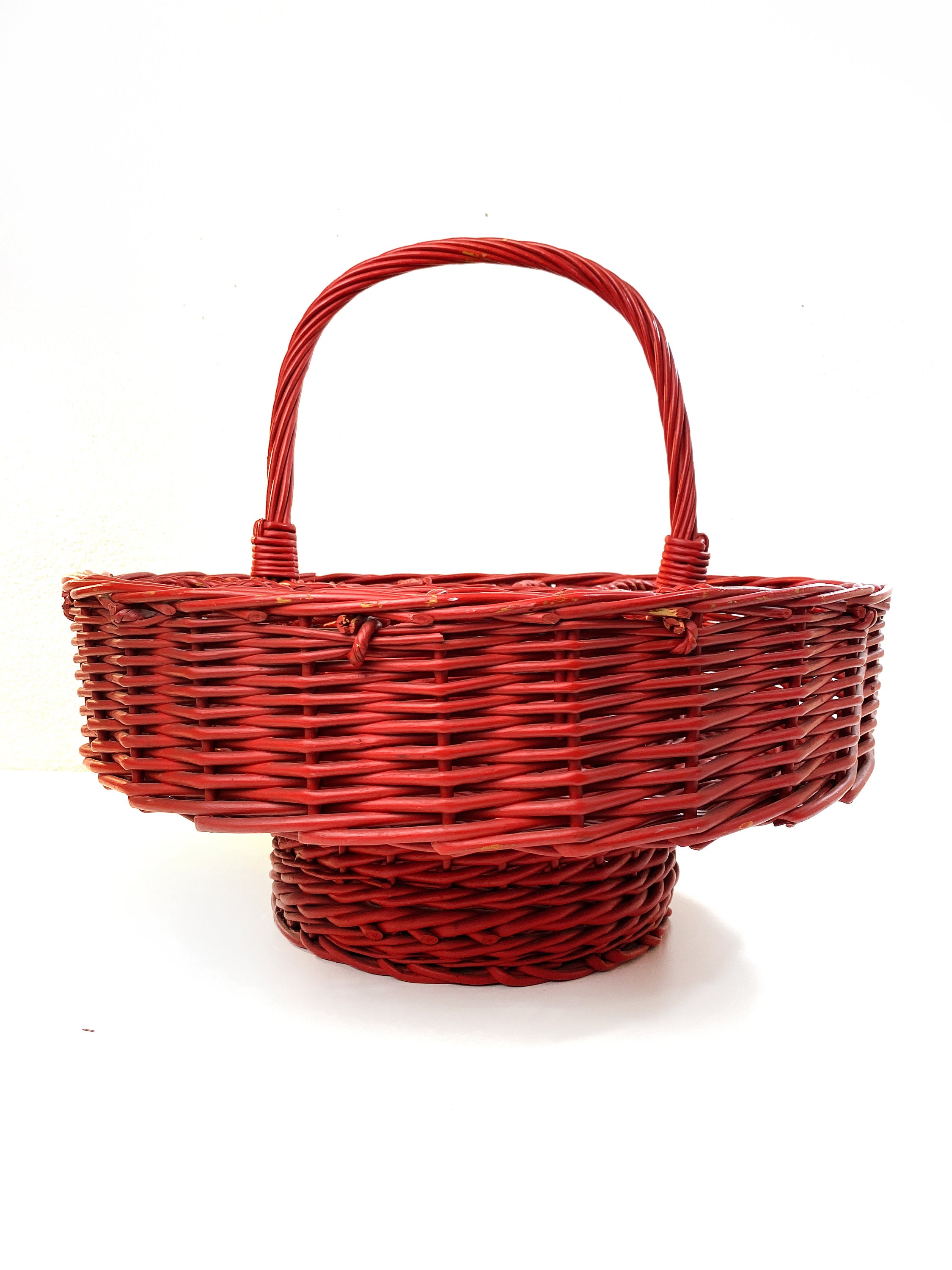 Vintage Large Red Handmade Wicker Basket Basket With Handle Etsy