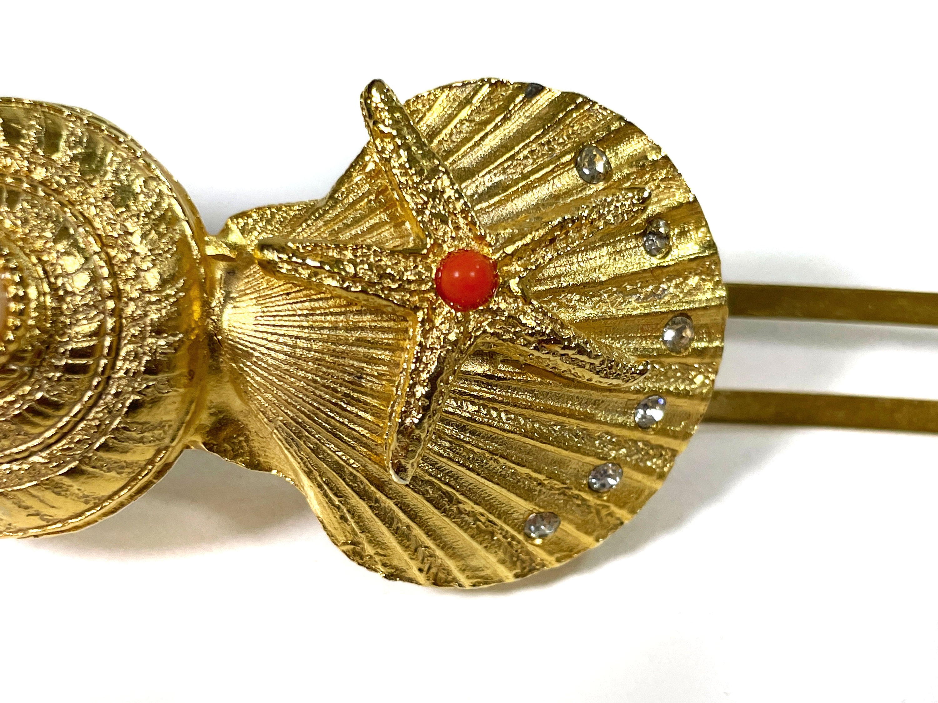 Vintage Gerard Yosca Shell Hair Clip - Gold Tone - Faux 