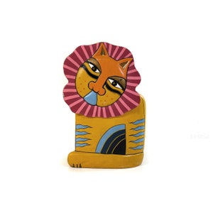 Vintage Laurel Burch Figurine - Folk Art - Carved Cat Figurine - Wooden Figurine - Hand Painted Sculpture - Pop Art - Standing Figure - 1980