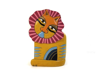 Vintage Laurel Burch Figurine - Folk Art - Carved Cat Figurine - Wooden Figurine - Hand Painted Sculpture - Pop Art - Standing Figure - 1980