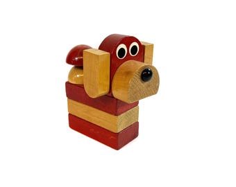 Figurita de madera vintage - Época Pantone - Arte pop - Arte trivial - Perro - Figurita de animal - Juguete - Años 60-70