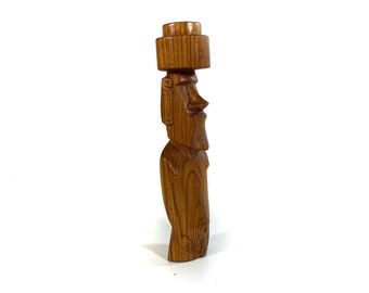 Vintage Moai Rapa Nui wooden figure - Easter Island - ancestral figure - handmade - Tiki - Totem - Polynesia - Chile - 1970s to 80s