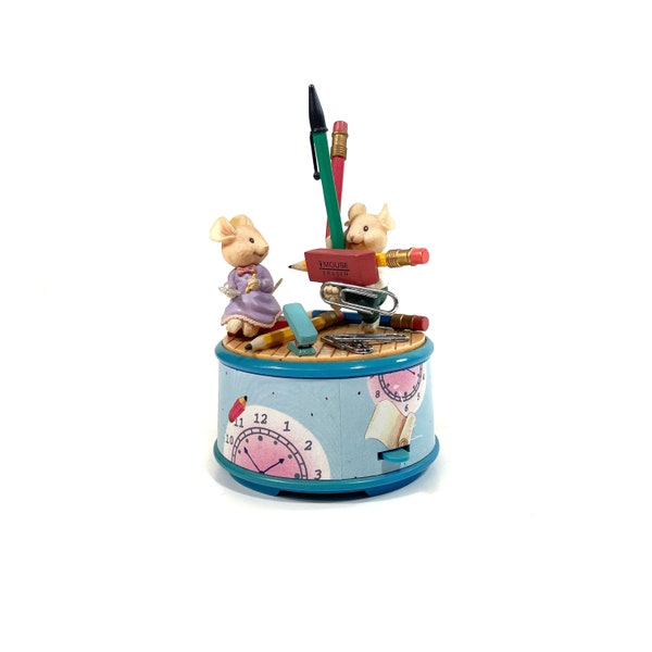 Vintage ENESCO Spieluhr - Nine to five - Musikbox - Spieldose - Mäuse, Büromaterial, Stifte, Büroklammern, Radiergummi - 1994