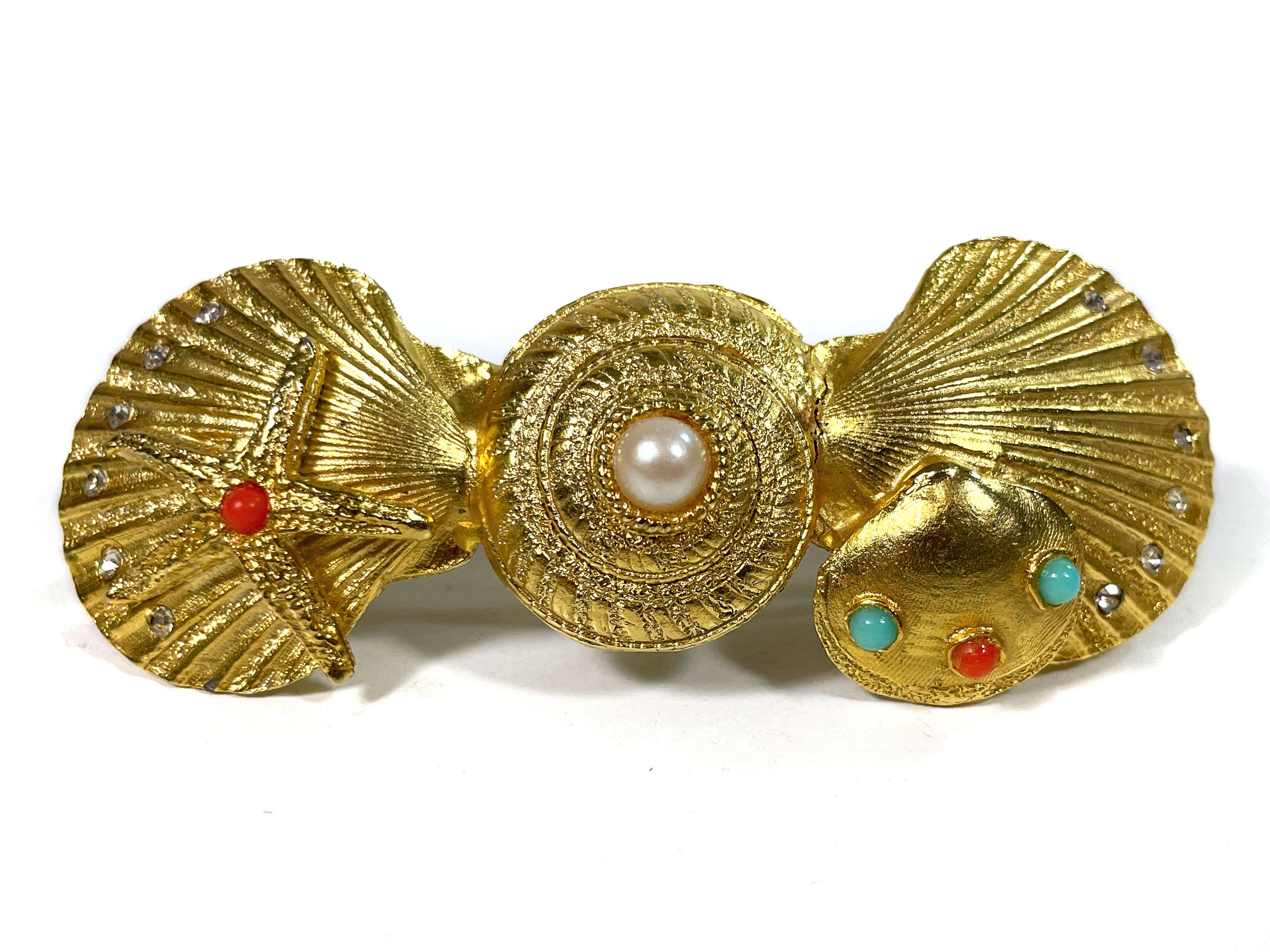 Vintage Gerard Yosca Shell Hair Clip - Gold Tone - Faux  display picture 1