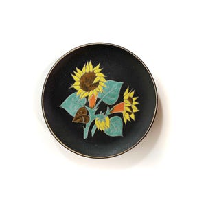 Vintage Ruscha wall decoration - West German ceramics - ceramics - round plate - floral motif - sunflowers - engobe painting - 1950s