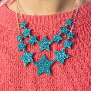 Türkis Stern Halskette, Layered Schmuck, Acryl Party Schmuck
