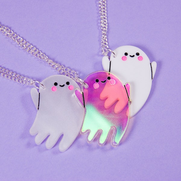 Ghost Acrylic Necklace, Halloween Charm Jewellery, Spooky Cute Kawaii Pendant, Laser Cut Acrylic