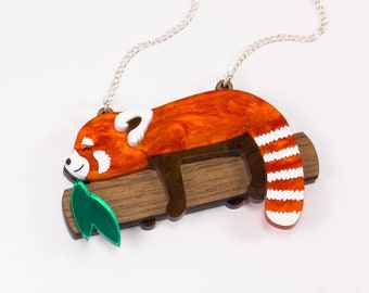 Red Panda Necklace, Acrylic Statement Jewellery, Animal Lover Gift, Kawaii Cutie