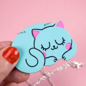 Pastel Cat Necklace, Acrylic Laser Cut Jewelry, Cute Kawaii Cat Mama Gift, Cat Lover