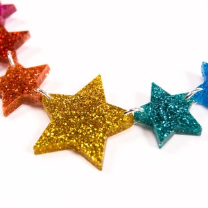 Rainbow Star Necklace, Glitter Star Jewellery, Acrylic Jewellery, Pride Rainbow Necklace image 2