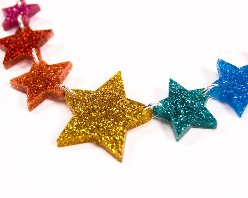 Rainbow Star Necklace, Glitter Star Jewellery, Acrylic Jewellery, Pride Rainbow Necklace image 2