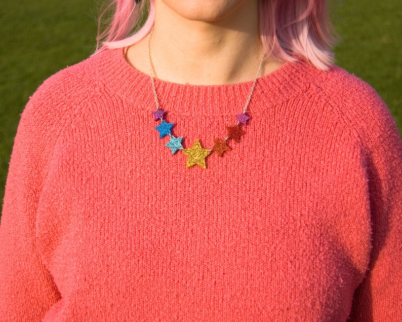 Rainbow Star Necklace, Glitter Star Jewellery, Acrylic Jewellery, Pride Rainbow Necklace image 4