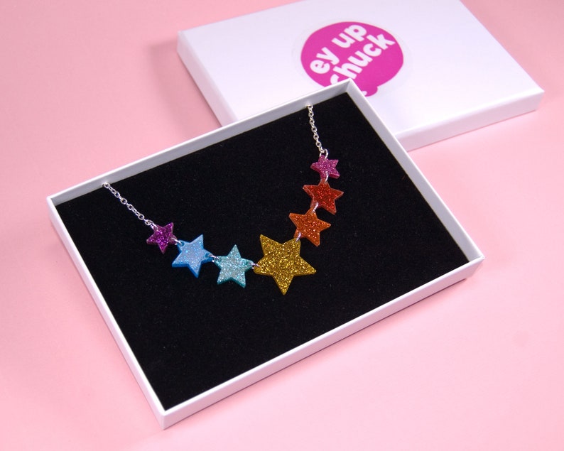 Rainbow Star Necklace, Glitter Star Jewellery, Acrylic Jewellery, Pride Rainbow Necklace image 7