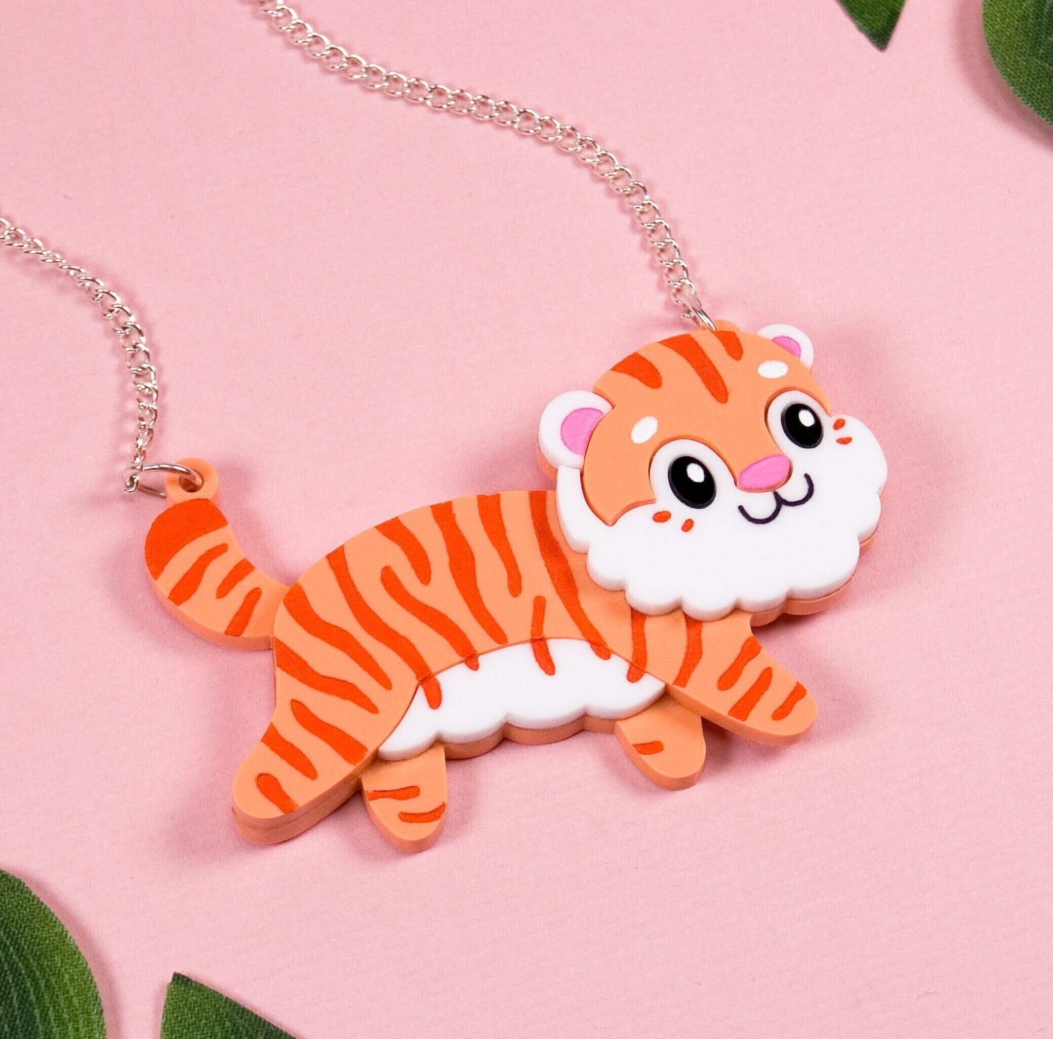 Big Cat Necklace, Tiger Jungle Animal Jewellery, Acrylic Statement Necklace