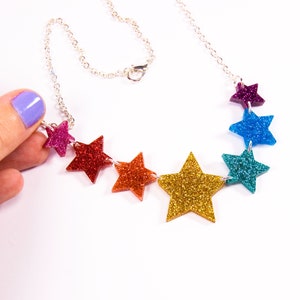 Rainbow Star Necklace, Glitter Star Jewellery, Acrylic Jewellery, Pride Rainbow Necklace image 6