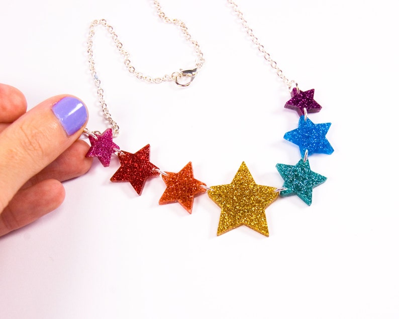 Rainbow Star Necklace, Glitter Star Jewellery, Acrylic Jewellery, Pride Rainbow Necklace image 6