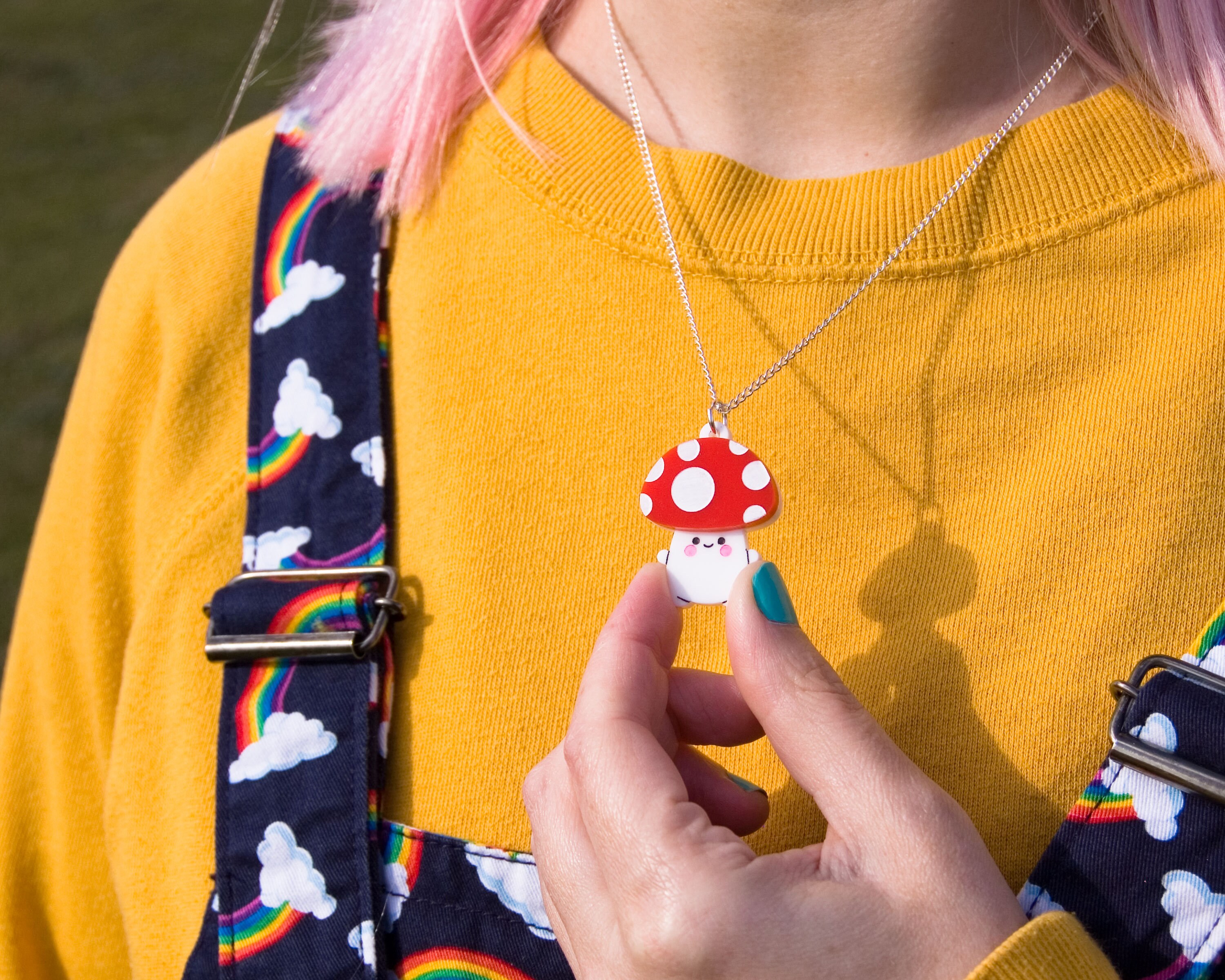 Mushroom Necklace Cute Red Toadstool Necklace Cottage Core Etsy