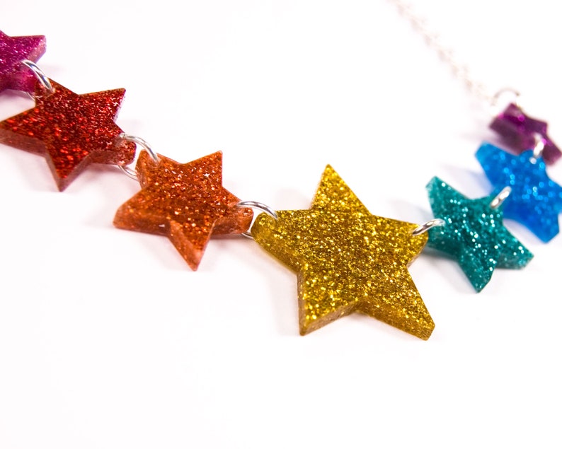 Rainbow Star Necklace, Glitter Star Jewellery, Acrylic Jewellery, Pride Rainbow Necklace image 9