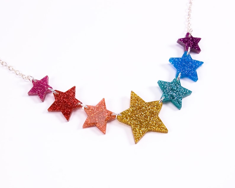 Rainbow Star Necklace, Glitter Star Jewellery, Acrylic Jewellery, Pride Rainbow Necklace image 3