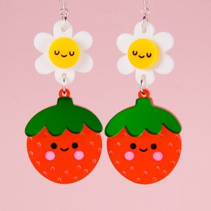 Pendientes colgantes de fresa Kawaii – Acrílico cortado con láser, accesorios de frutas de verano
