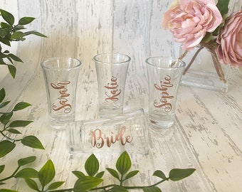 Personalised shot glasses, birthday, bridesmaid, bride, wedding roles, bachelorette party, stag do, name shot glass, drinking favours, gifts