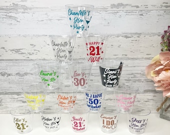 personalised hen party shot glasses, hen party shot glasses, personalised shot glasses, plastic shot glasses, personalised party favors