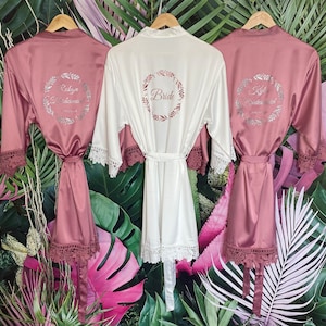 Bridal robes, bridesmaid robes, lace satin robes, lace wedding satin robes, personalised robe, bride dressing gown, flower girl robe