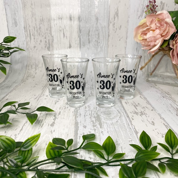 personalised hen party shot glasses, hen party shot glasses, personalised shot glasses, glass shot glasses, personalised party favours
