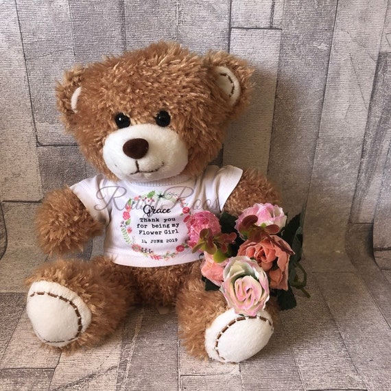 flower girl teddy bear gift personalised