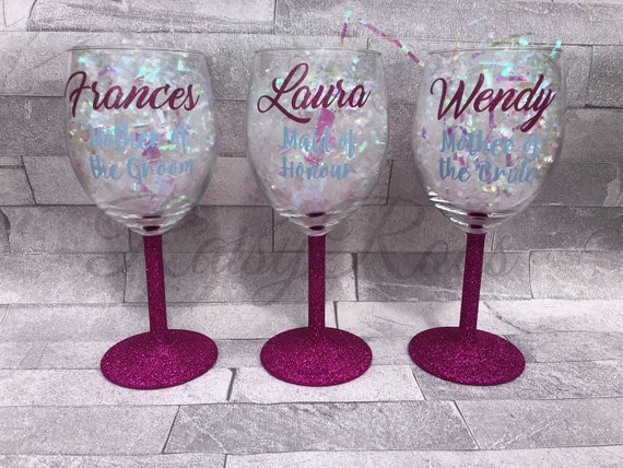 2x Rose Gold Rainbow Glitter Hologram Custom Text Wine Gin Glass Laptop Wall Car
