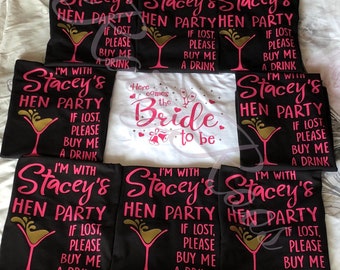 Hen party t-shirts, Bachelorette party shirts, personalised hen party t-shirts, bride squad, team bride, wedding party shirts, hen party