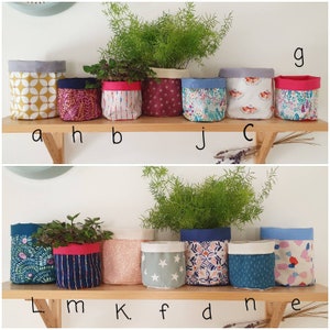 Fabric Planter, fabric plant pot, handmade, cotton canvas, two size options, bright pattern prints. Plastic free packaging