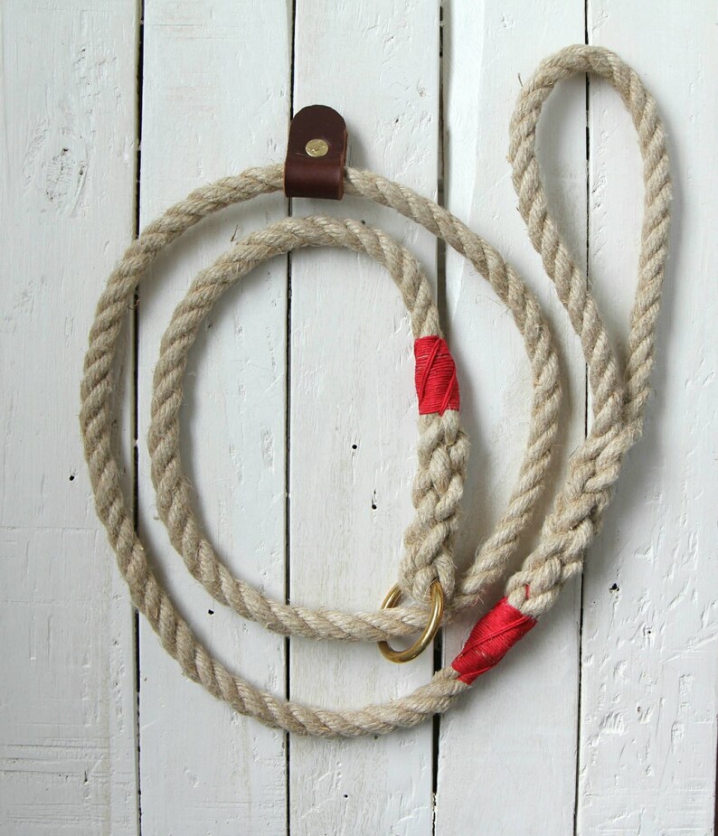 Handmade rope dog lead Slip lead Natural hemp Brass ring 150cm Etsy