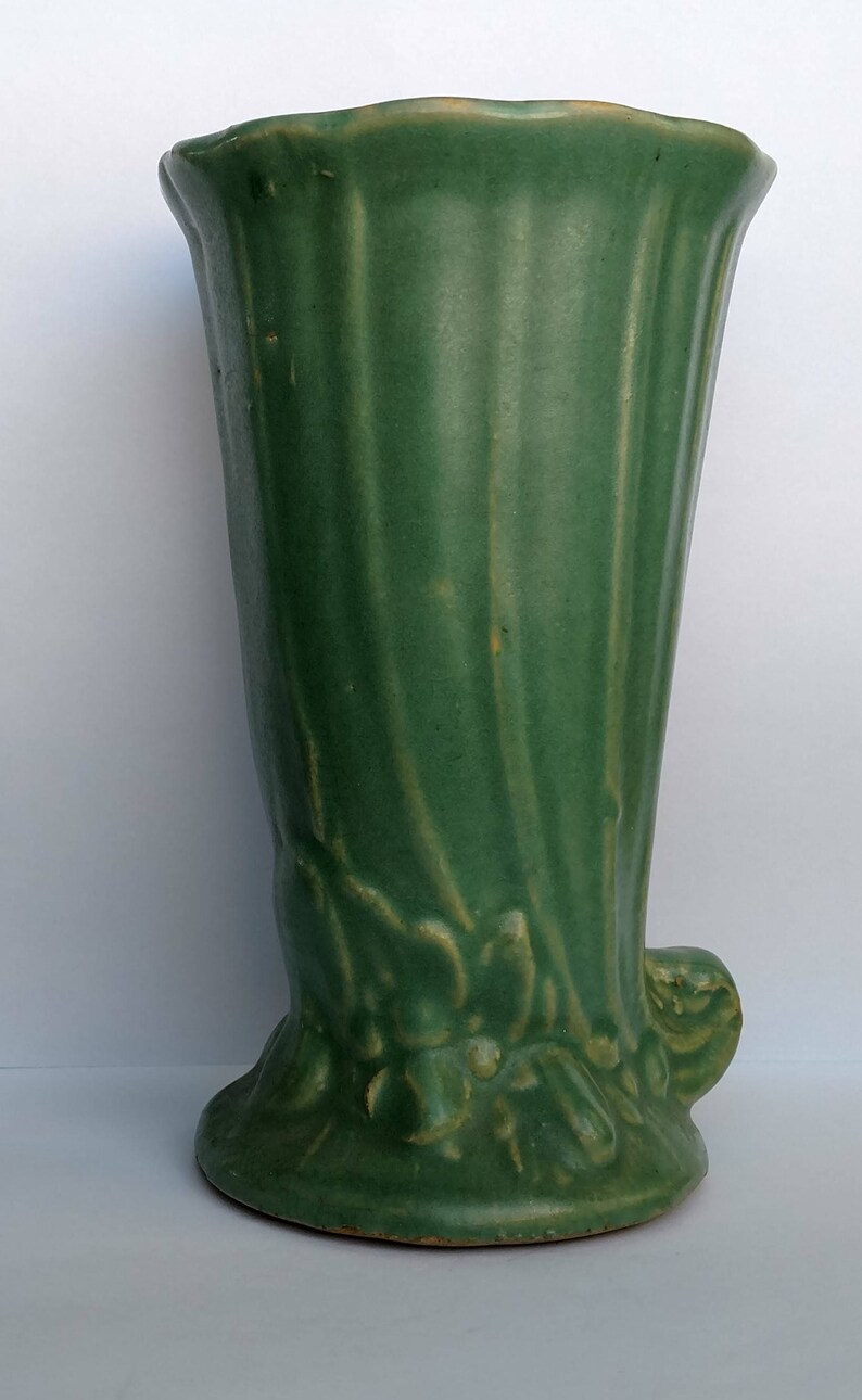 Green cornucopia McCoy vase Etsy