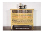 Antique Boho Dresser. Vintage Yellow Farmhouse Dresser. Boho Farmhouse Chest of Drawers. Girl Nursery Bedroom Chest of Drawers