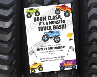 Monster Truck Birthday Invitation, Editable Canva Template (Digital Download)
