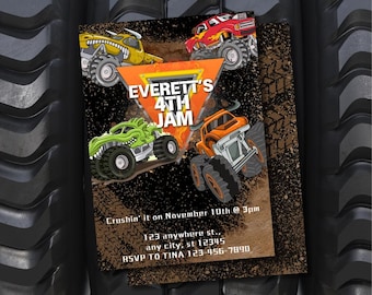 Monster Jam, Monster Truck verjaardagsuitnodiging, Truck Jam verjaardagsthema, Truck verjaardagsuitnodiging, bewerkbare jongen meisje verjaardag canva sjabloon