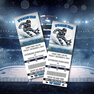 Hockey Ticket Geburtstagseinladung, Hockey Spiel Ticket Jungen Mädchen Beliebte Geburtstag Einladen, bearbeitbare Geburtstag Canva Vorlage, digitaler Download