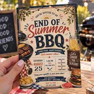 Mall för inbjudan till sommargrillfest, redigerbar grillfestinbjudan, sommargrillfest, grillinbjudan i trädgården, Canva-mall (digital nedladdning)