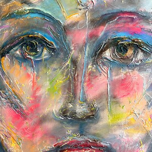 Original Abstract Woman In Love Painting Oil on Canvas --Goodpaster--Heavily Textured 16&quot; x 20&quot; Contemporary Colorful