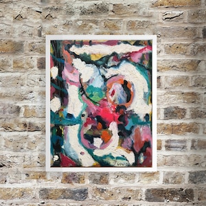 Abstract Painting on Canvas Board, Modern Art Expression, Original Abstract Oil Painting, Wall Art on Paper, Oil Painting, Mixed Media, Pink