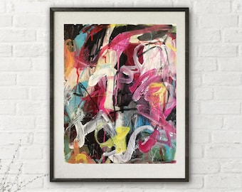 Original Abstract Expressionist Painting: Modern Graffiti Art