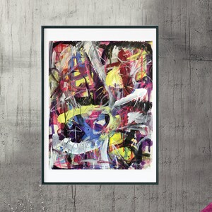 Original Abstract Expressionist Painting: Modern Graffiti Art on Paper