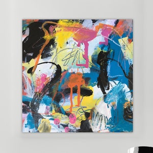Abstract Painting on Wood Modern Art Original Colorful Contemporary Painting Abstract Expressionist Graffiti Painting Splatter